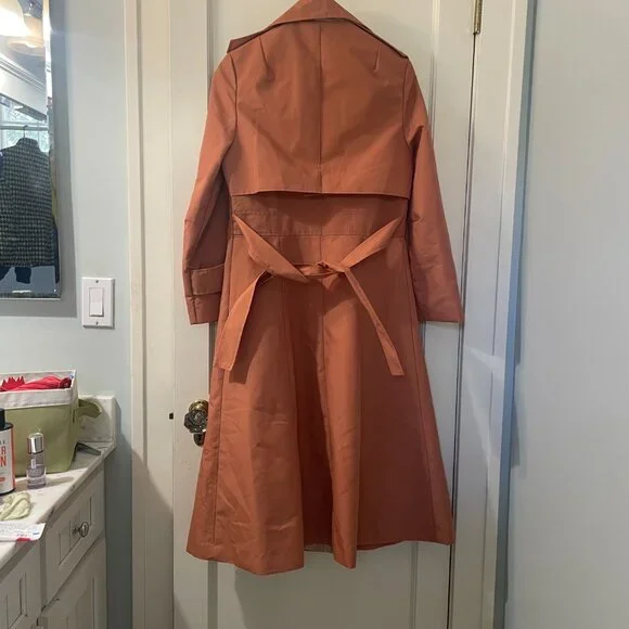 Peach Trench Coat Plaid Lining Size Medium - Picture 4 of 13